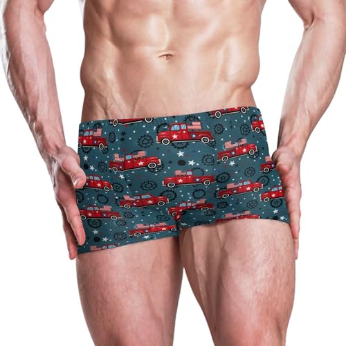 American Flag Red Pickup Truck Mens Swim Trunk Swimwear Bathing Suit Swim Brief Square Leg Board Short S B04047872