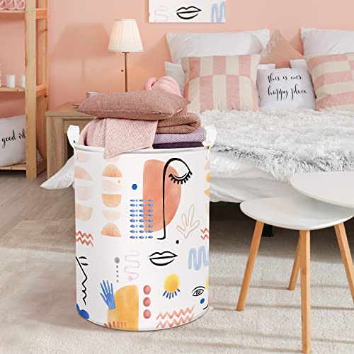 Clastyle 45L Abstract Art Face Pink Laundry Hamper Geometric Eyes Lips Sun Round Clothes Storage Basket For Bedroom, 14.2X17.7 In #TOP1