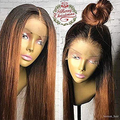 Human Hair Straight full lace wig 100% Real Brazilian Hair Ombre Black Roots 1B 30 Color 130% Density Wig For Black Women(18", lace frontal wig)