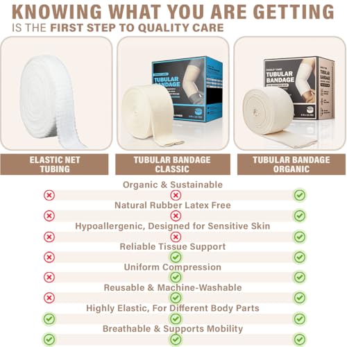 EVERLIT 560D Cotton Blend Elasticated Tubular Support Bandage | Latex-Free, Extra-Thick Breathable Stockinette for Arm, Knees, Legs | Moderate to High Compression for Sensitive Skin | 4