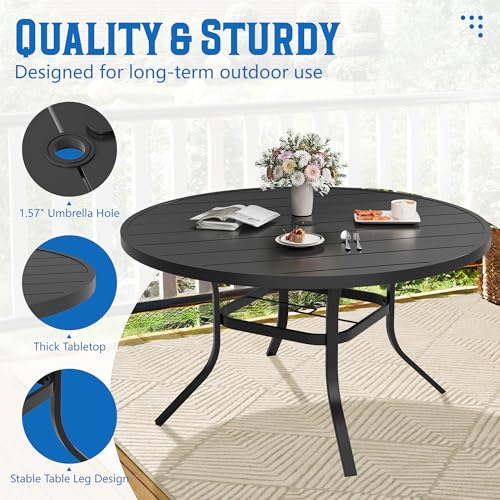 Image of SUNCROWN 8-Piece Outdoor Wrought Iron Chairs and Table Patio Dining Furniture Set-6 Stackable Metal Chairs, 1 53 inch Round Bistro Table and 1 Dark Blue 9Ft Patio Umbrella for Garden Backyard Deck
