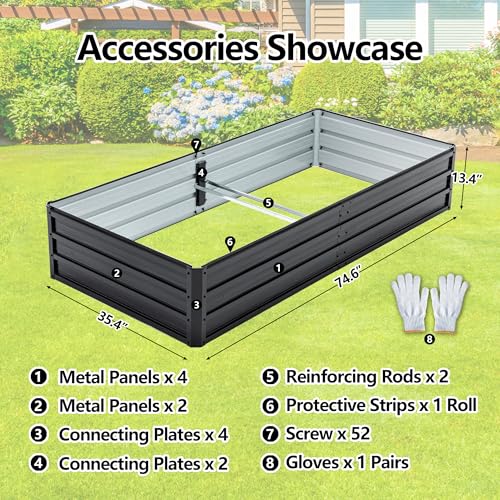 Thanaddo Galvanized Raised Garden Bed 6x3x1ft Outdoor Planter Box Galvanized Steel Garden Bed Kit for Vegetables, Flowers, Herbs and Succulents Black — view 2