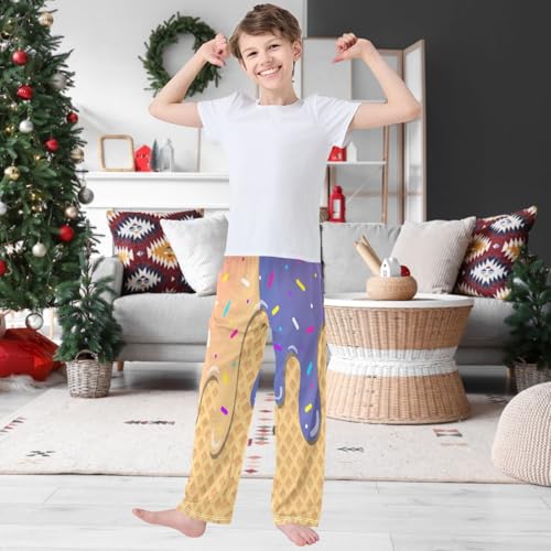 Boy's Pants Two Color Ice Cream Jogger Pants Elastic Waist Long Bottoms Trousers with Pockets 6-14 Years2