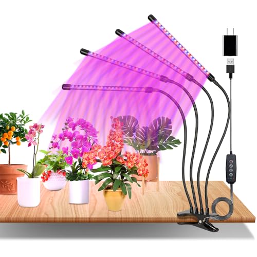 zixunix Pflanzenlampe LED Vollspektrum, pflanzenlampe uv lampe pflanzen pflanzenlampe led vollspektrum 4 Köpfe 120 LEDs Grow Lampe, 3000k/5000k/660nm