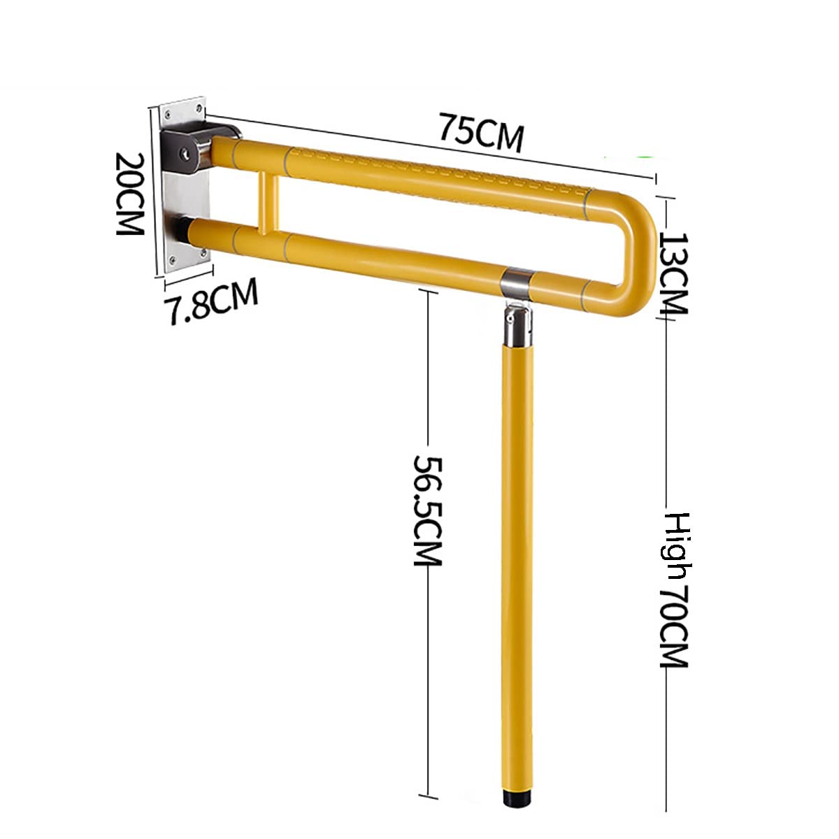 Maniglioni per disabili, barre per disabili per bagno, barra pieghevole in acciaio inox, maniglia antiscivolo con gamba, ringhiera per servizi igienici. Binari per WC anziani (colore: giallo