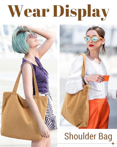 Image of Iioscre Corduroy Tote Bag for Women,Hobo HandBags with Zipper,Large Capacity Casual Shoulder Handbags with Inner Pockets