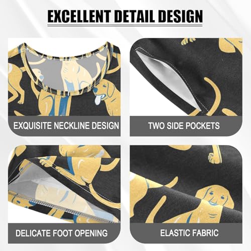 ALAZA Funny Dog Puppy Black Pajamas Set Short Sleeve Cotton Sleepwear Summer Pjs 2 Piece 5-14Y4