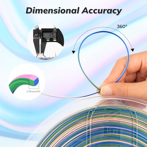 Image of AMOLEN Silk PLA 3D Printer Filament, Shiny Multicolor Rainbow PLA Filament 1.75mm, Fast Color Change PLA 3D Printing Filament for Most FDM 3D Printer, Blue Pink Green, 1kg (2.2lbs)