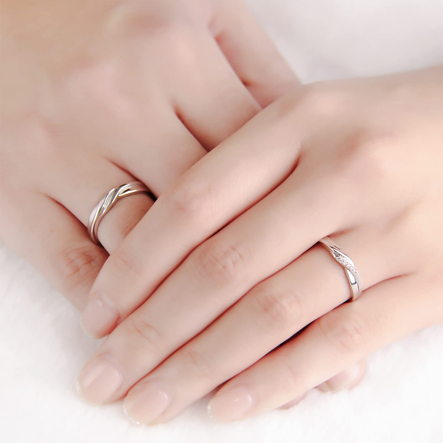 Meissa Anillos de pareja plata 925 Twist Anillos para hombres y mujeres Anillos de boda ajustables (Juego de Dos Anillos)