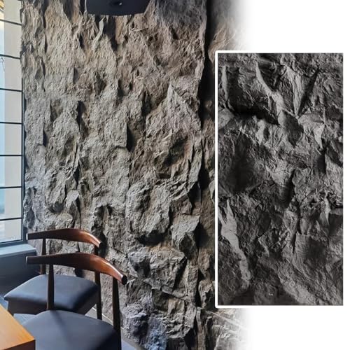 RENLXFI Deckenpaneele Deckenplatten Graue Wandpaneele In Steinoptik, wasserdichte PU Vertäfelung Für Wohnzimmer/Badezimmer/Balkon, Moderne 3D Wandkunst Mit Strukturtapete(2 Pack)