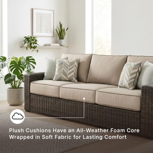 Signature Design by Ashley Coastline Bay Outdoor Patio Sofa, Rust-Free Aluminum Frame, Resin Wicker and Nuvella Fabric, Casual Seating for Sunroom or Deck, Brown and Beige - image 3