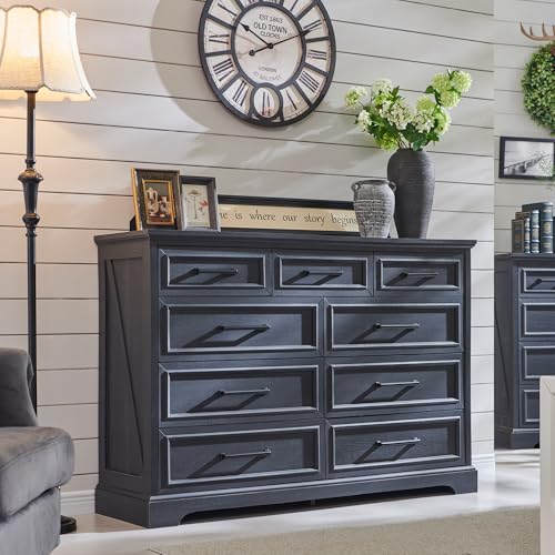 Farmhouse-9-Drawer-Dresser-for-Bedroom-36-Inch-Tall-Modern-Dresser-TV-Stand-with-Large-Drawers-Bar-Handles-Rustic-Wood-Dresser-Chest-of-Drawers-for-Bedroom-Living-Room-Hallway-Black Farmhouse 9 Drawer Dresser for Bedroom 36 Inch Tall Modern Dresser TV Stand with Large Drawers Bar Handles Rustic Wood Dresser Chest of Drawers for Bedroom Living Room Hallway Black