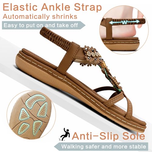 Womens Sandals 2025 Shoes - Comfortable Casual Summer Walking Sandals Beaded Dressy Flat Beach Footwear4