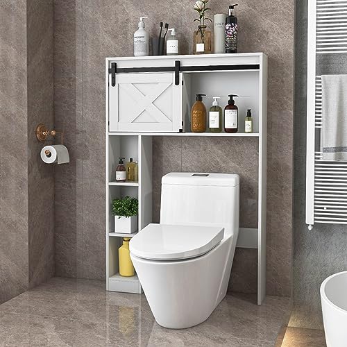 COSTWAY Meuble WC au-Dessus de Toilettes en Bois avec Porte Coulissante, Meuble de Rangement Moderne...