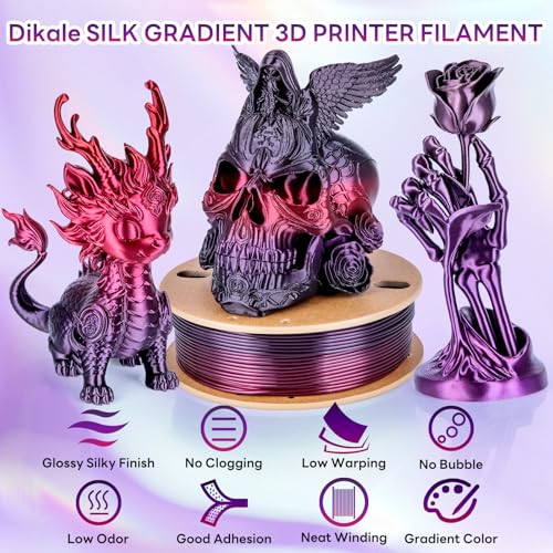 Image of Silk Gradient Color PLA+ 3D Printer Filament 1.75mm, No Tangle Shiny Filament Net Weight 250g Spool (0.55lbs), Silk PLA Pro Plus, Red-Black-Purple Gradient