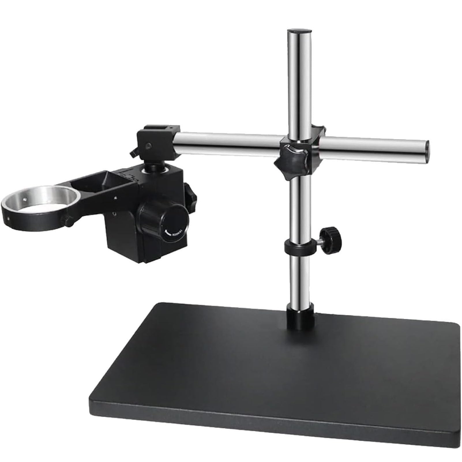 Mikroskopstativ mit Ausleger, 360° drehbares Stereomikroskopstativ mit Ausleger, 76 mm verstellbare Fokussierhalterung für Labor- und Inspektionszwecke Black