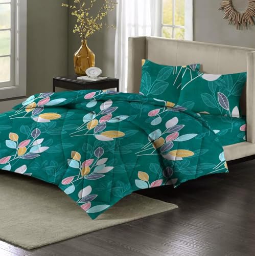 Image of HOMEKART 220 GSM Microfiber 4 Piece Comforter Bedding Set for Double Bed | King Size AC Comforter + Flat Bedsheet (90x100 Inch) & 2 Pillow Covers | Ultra Soft, Lightweight & All-Season (Dark Green)