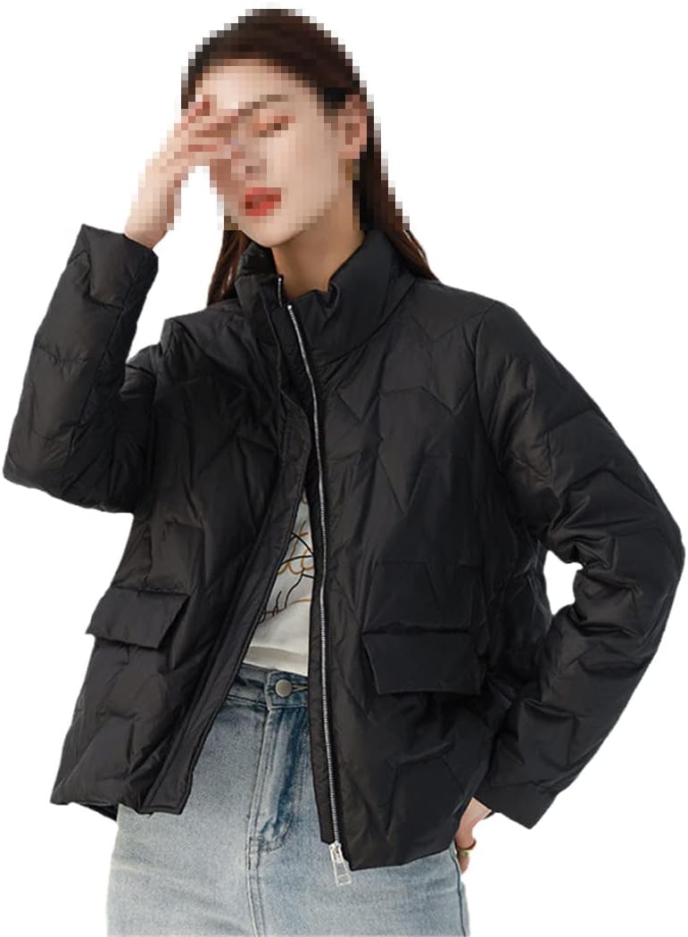 Pulcykp Lightweight Warm Parka Women Stand Collar Coat Casual Loose Autumn and Winter Down Jacket
