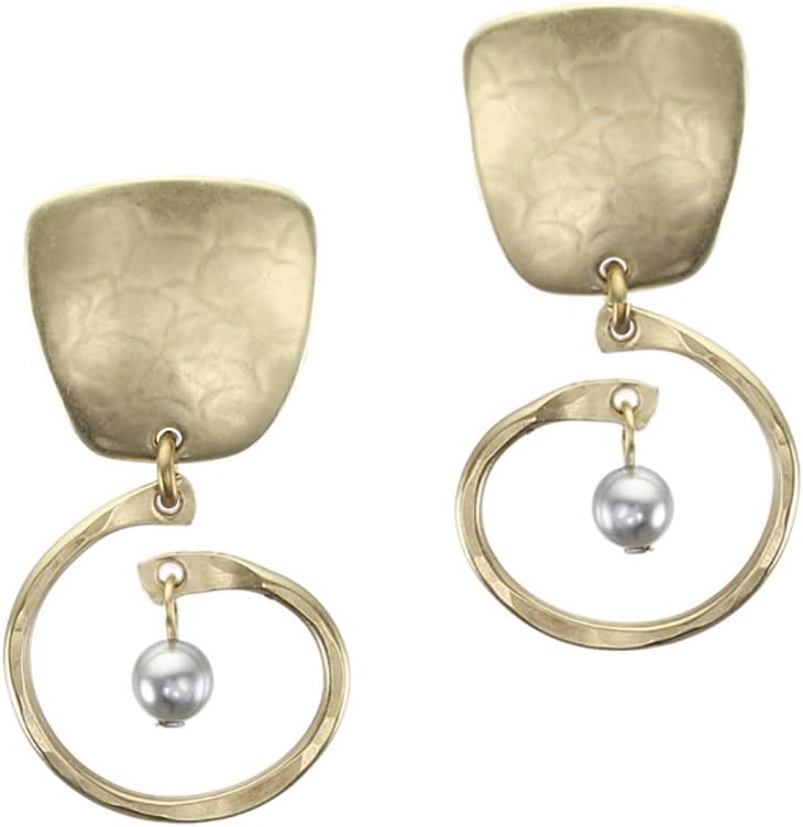 Tapered Square with Small Hammered Spiral and Grey Pearl Clip Earring