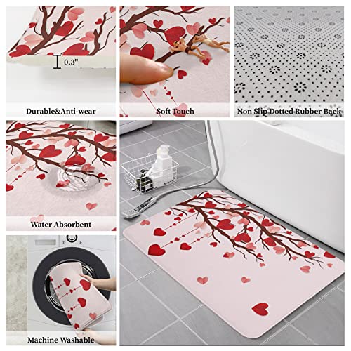 Teather Valentine Love Heart Tree Branch Bath Rugs Pink Red Romantic Love Sponge Doormat 18Inch X 30Inch #TOP5