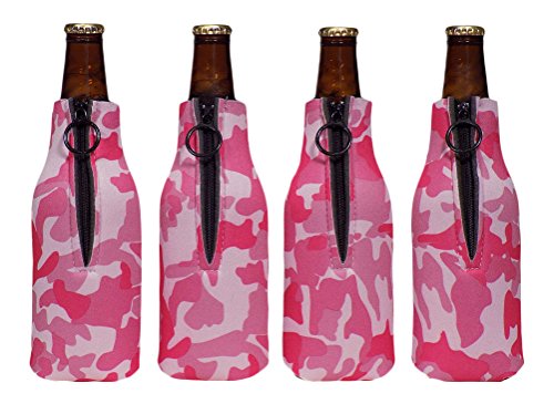 Smart Tart Neoprene Pink Camo Beer Bottle Thermocoolers with Zippers - 4 Pack