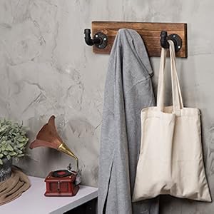 Mygiftburntwoodwallmountcoathookrackandhatrackwith3hookspipefixturedesign Urban Country Home Decor Mygift burnt wood wall mount coat hook rack and hat rack with 3 hooks pipe fixture design urban country home decor