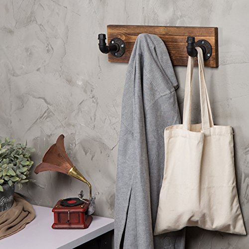 Mygiftburntwoodwallmountcoathookrackandhatrackwith3hookspipefixturedesign Urban Country Home Decor Mygift burnt wood wall mount coat hook rack and hat rack with 3 hooks pipe fixture design urban country home decor