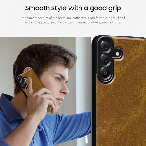 Image of amazon basics Back Cover for Samsung Galaxy A56 5G | Ultra Slim Soft Rubberised Case | Oil Feel Soft Leather Back | Camera Protection - Tan Brown