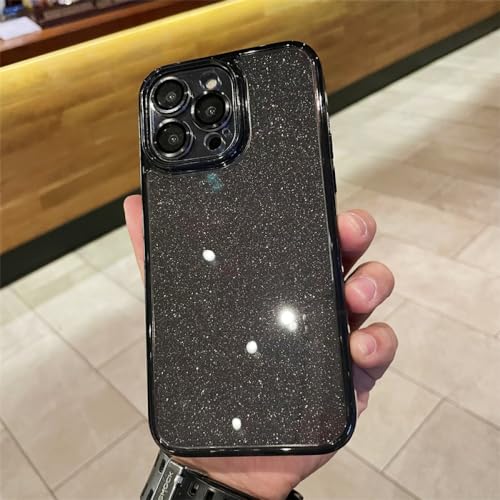 Étui pour iPhone 13 Pro Max transparent à paillettes Sweet Girl rose et noir