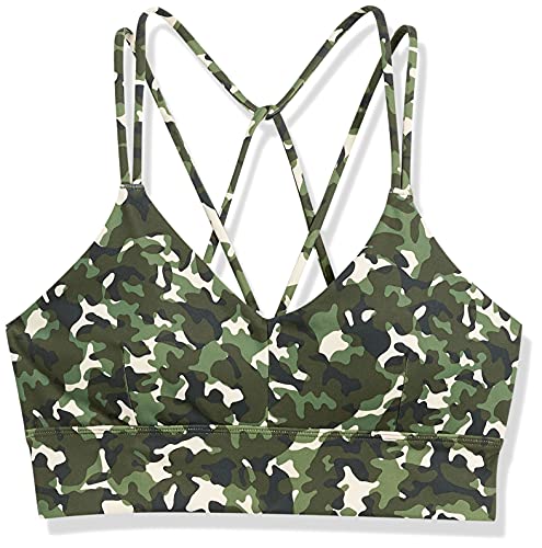 Core 10 Women's Spectrum Strappy Longline Plunge Yoga Sports Bra, Green/Pink, Camo Print, Small #TOP5