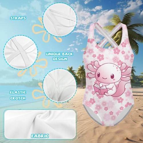 Image of WELLFLYHOM Girls Bathing Suits Size 5-14 One Piece Cross Back Swimsuit Sleeveless Full Coverage Swimwear for Beach Swimming