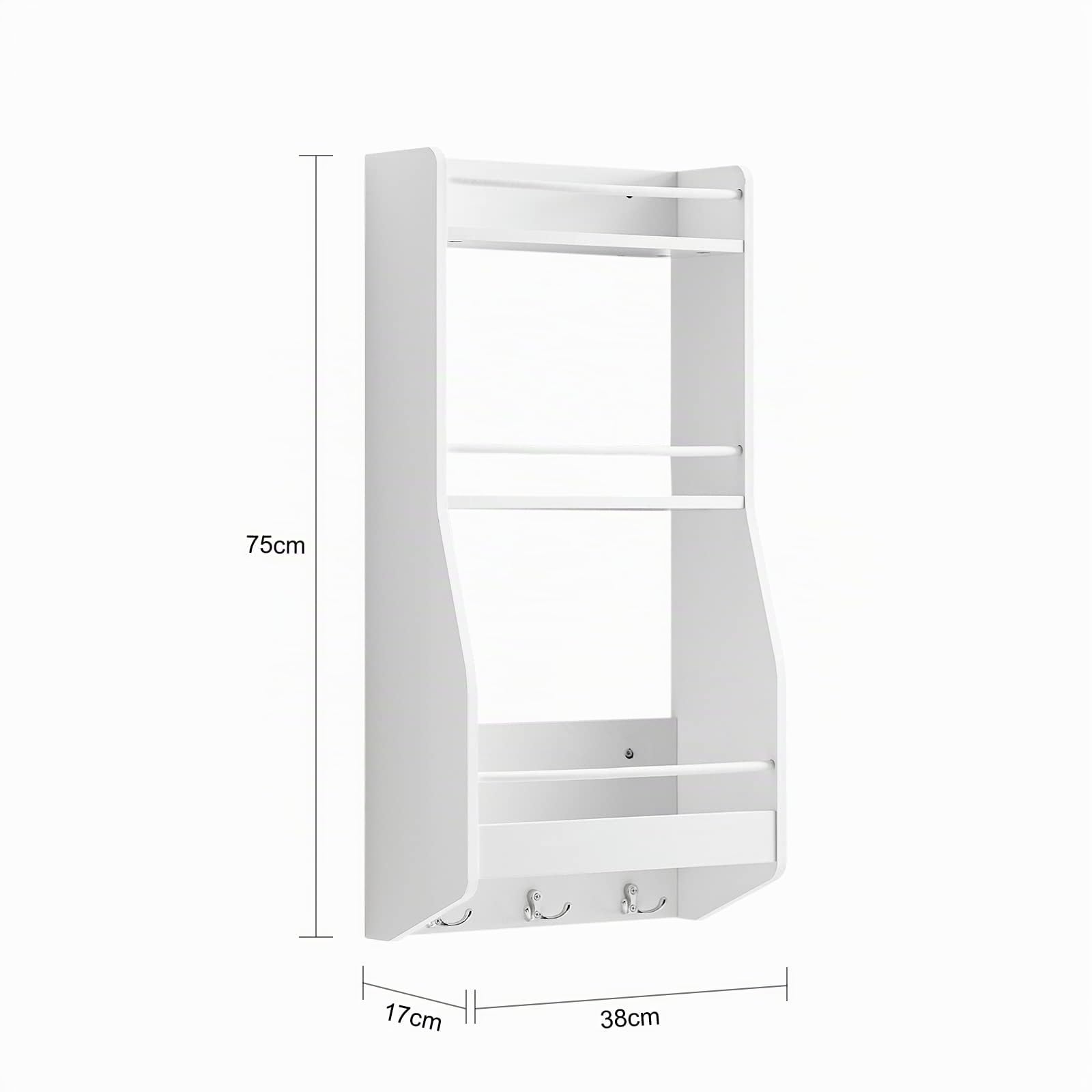 SoBuy KCR12-W - Mensola sospesa da bagno, portaspezie da cucina, da parete, 38 x 75 x 17 cm, colore: Bianco