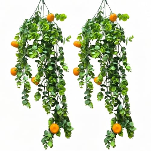 Image of Dekorly 2 Pack Artificial Plants Artificial Hanging Plants Faux Eucalyptus Leaf Greenery Fake Hanging Eucalyptus Plant (Green) (2, Orange Vine)