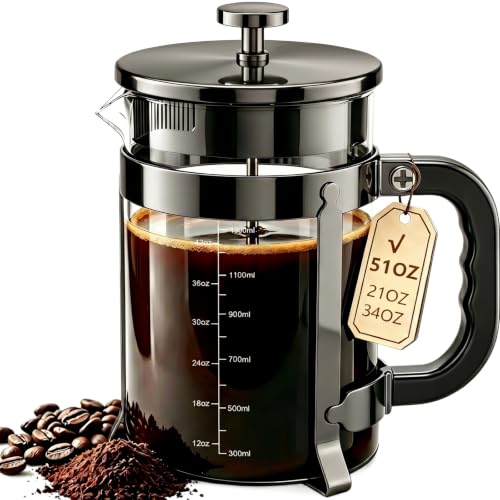 Image of QUQIYSO French Press 51oz,Large French Press Thickened Glass Coffee Press