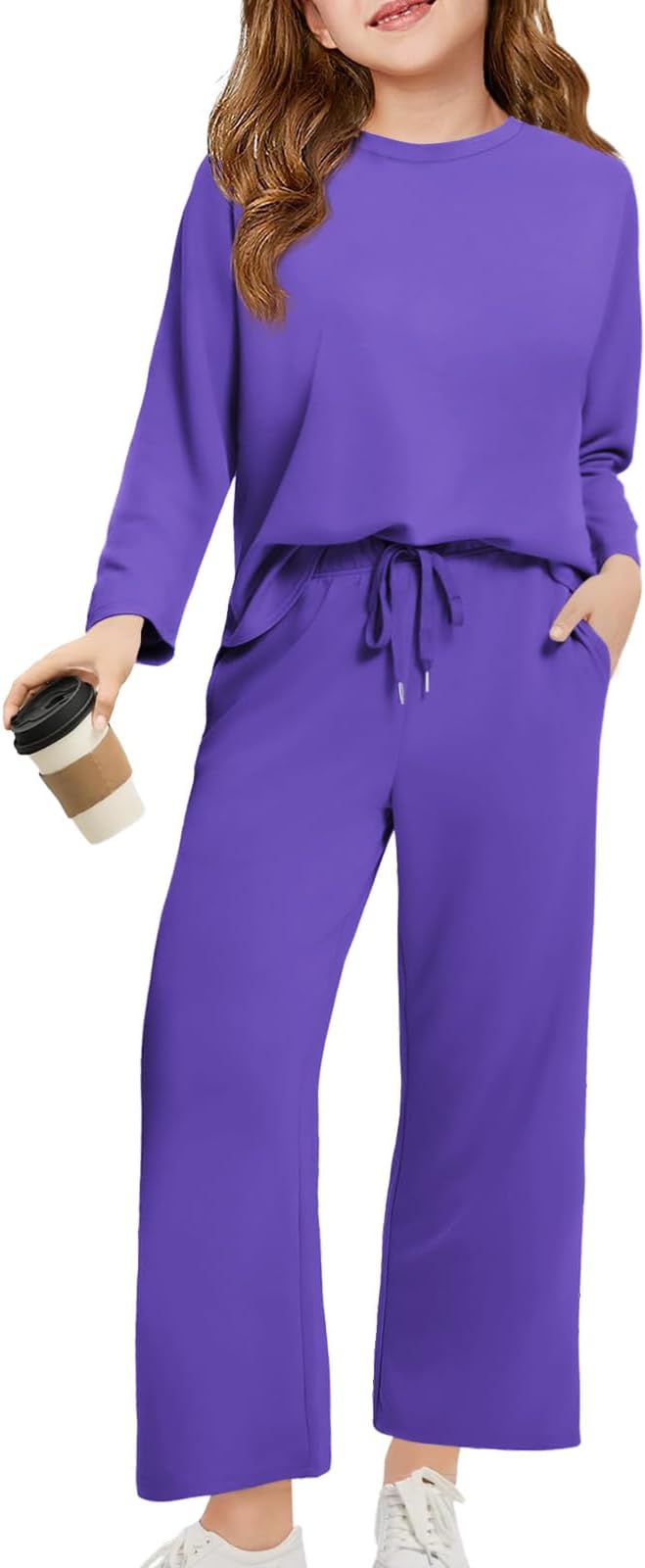 Girls Sweatsuit Kids Fashion Long Sleeve Sweatshirt and Wide Leg Pants Tracksuit Sets 2 Piece Outfits