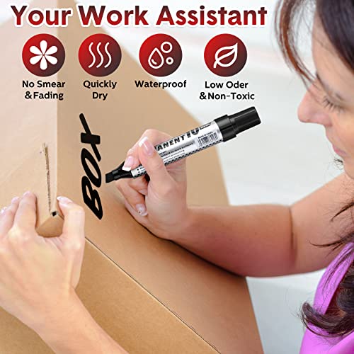 Image of Thenshop 48 Pcs Jumbo Size Permanent Markers Bulk Waterproof Chisel Tip Marker Pens for Industrial Use Work on Wood Metal Plastic Stone Glass(Black)