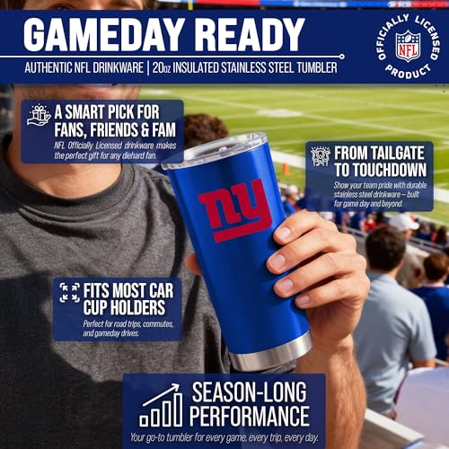 Image of New York Giants NFL 20oz Stainless Steel Insulated Tumbler, Slider Lid
