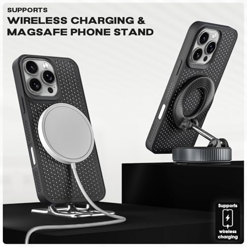 Image of Outlouders Back Cover for iPhone 16 Pro Max | Honeycomb Cooling Design | Silicone Heat Dissipation | Mag-Safe Compatible | Shockproof Camera Protection Bumper Case (Black Mag-Safe)