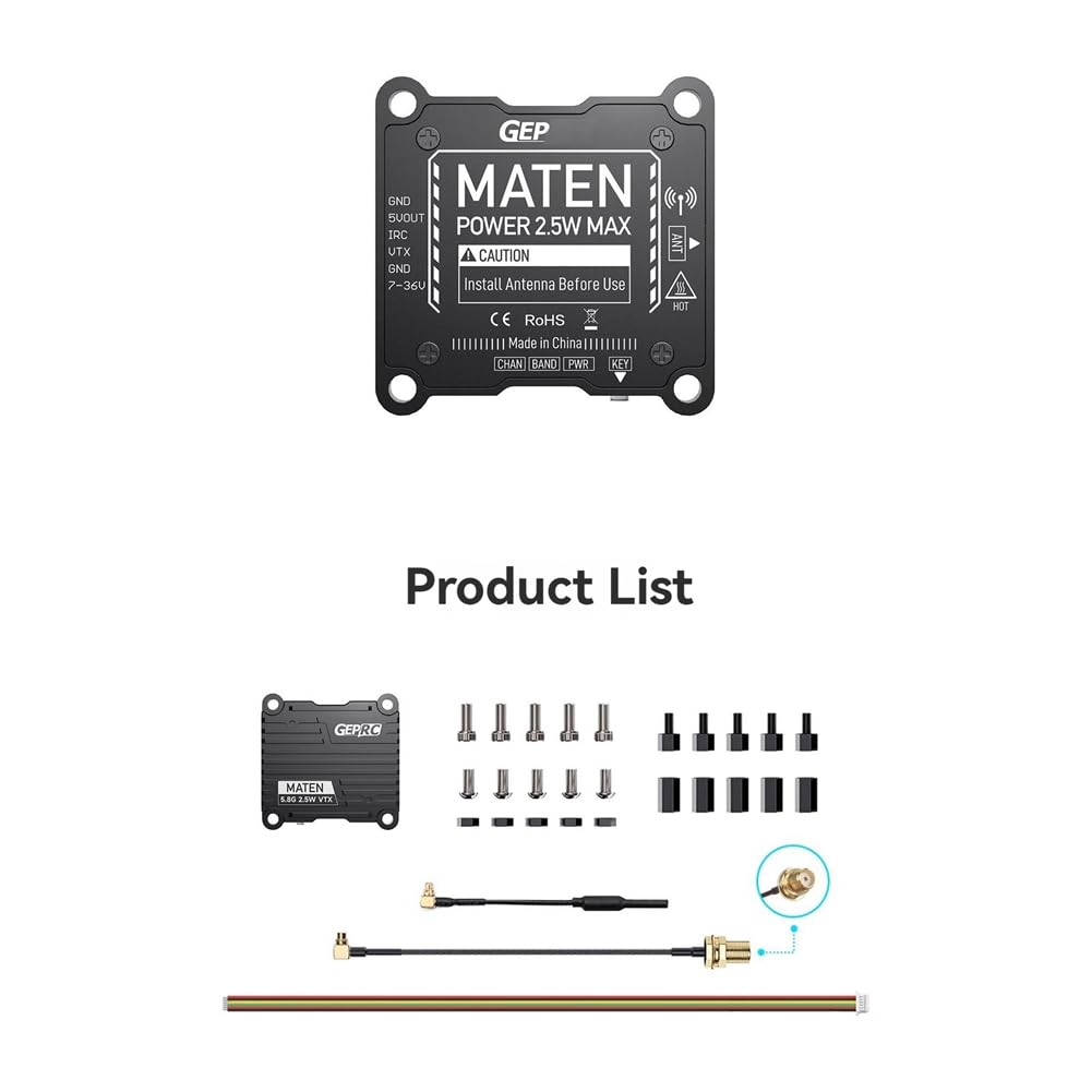 MATEN 5.8G 2.5W VTX 72CH Trasmettitore Video FPV con Microfono Integrato Trasmettitore FPV Regolabile per Drone da Gara FPV A Lunga Distanza