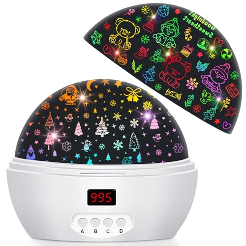 SCOPOW 2-in-1 Projector Light, Christmas Snowflake & Sweetheart Night Light with Timer, 360° Rotating Rechargeable Baby Night Light Projector with Stickers for Baby Boy Girl Christmas Gifts