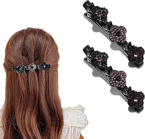 Bandas de pelo de tela satinada, trébol de cuatro hojas, pinza de pelo trenzada, pinza de pelo trenzada con diamantes de imitación para mujeres (morado) Cover