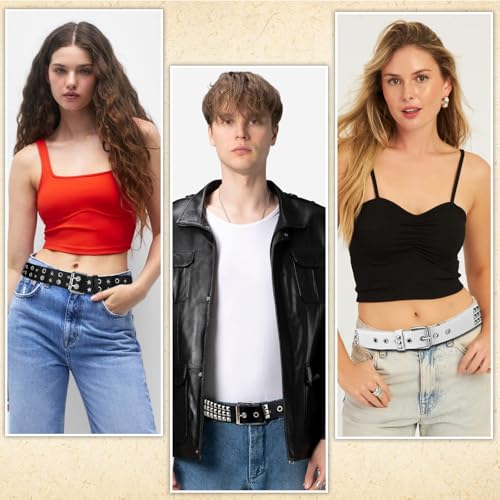 3 Pcs Black White Studded Belt Y2K Star Belt Gothic Punk Rock Belts with Grommet Threads Bright Metal Pyramid Cool Belts for Women Men2