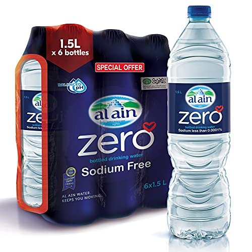 Al Ain Zero 1.5L - Pack of 6, Zero Sodium Water, Pure Refreshing Al Ain Water, pH Neutral Bottled Water