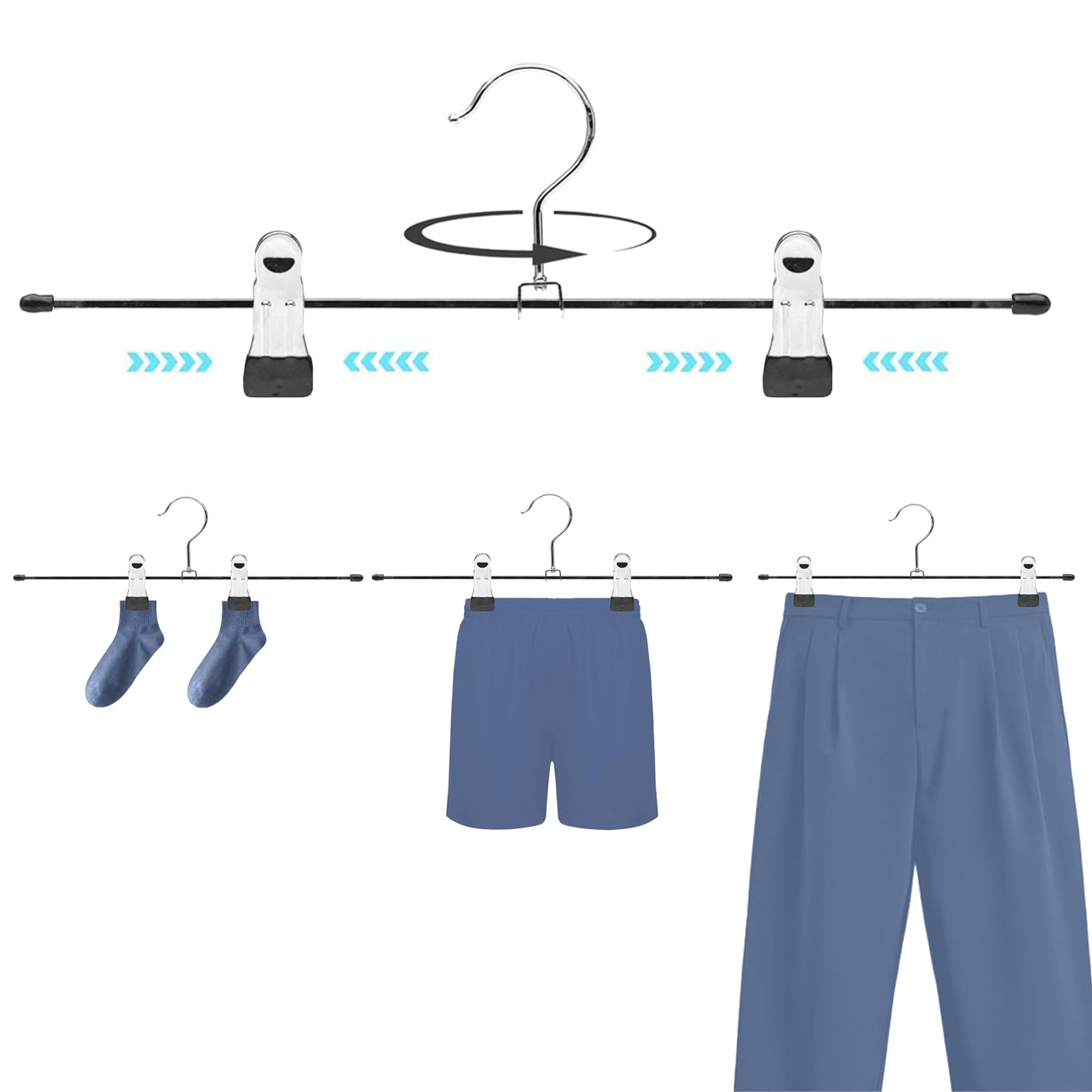 Perchas Metálicas para Pantalones 42 Unidades, 35.5cm de Largo Perchas Metal con Pinzas Clips Antideslizantes para Pantalones, Ropa Interior, Faldas, Calcetines (42 Unidades)