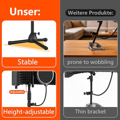 Image of Desktop Microphone Isolation Shield with Tripod Stand Curved Panel, Foldable Microphone Sound Shield, Studio Mic Sound Absorbing Foam Reflector for Studio Recording
