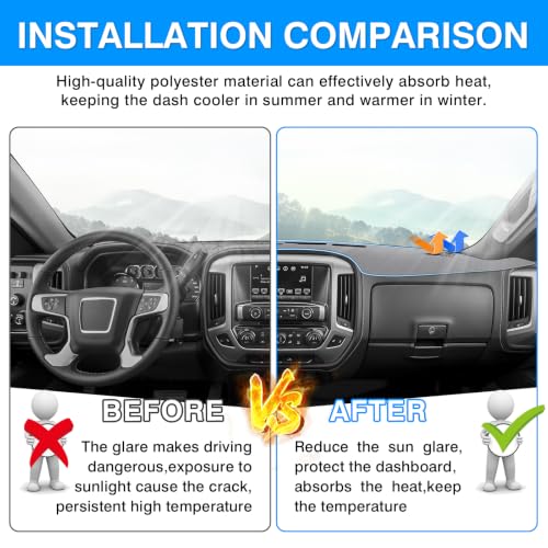 Image of Autorder Gray Dashboard Cover Mat for 2014-2018 Chevy Chevrolet Silverado /GMC Sierra 1500, 2015-2019 Silverado /GMC Sierra 2500HD 3500HD Accessories Dash Cover Upgrade Polyester Dash Mat