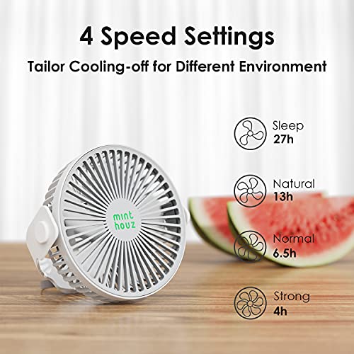 Minthouz Portable Camping Fan, 4000Mah Rechargeable Battery Operated Fan With Hook, 4-Speed Usb Fan With Hanging Rope, 360° Adjustable Personal Fan For Tent Treadmill Rv Golf Car Desktop #TOP2