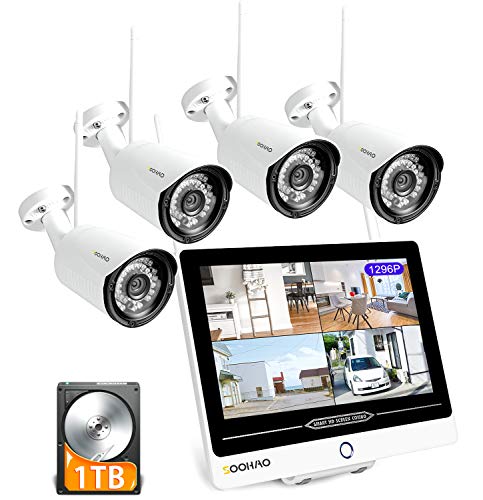 überwachungskamera System WLAN, 1296P überwachungskamera aussen WLAN 4pcs,überwachungskamera mit Monitor 12-Zoll-Monitor NVR Fernüberwachung