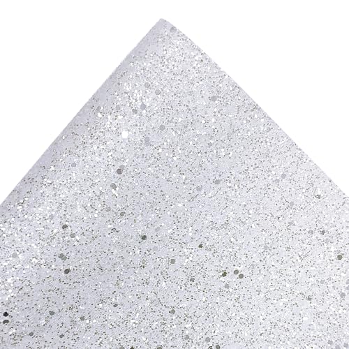 Image of Sparkly Pearl White Chunky Glitter Faux Leather Roll, Shiny Solid Color Winter Fabric Material for Bows Crafts Earrings, 12 x 52 inch (17015#8)