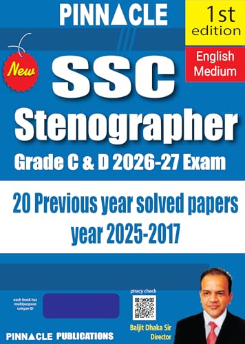 Image of Pinnacle SSC Stenographer Grade C & D 20 Previous Years Solved Papers ( 2017 - 2025 ) ( For 2026 - 27 Exam )